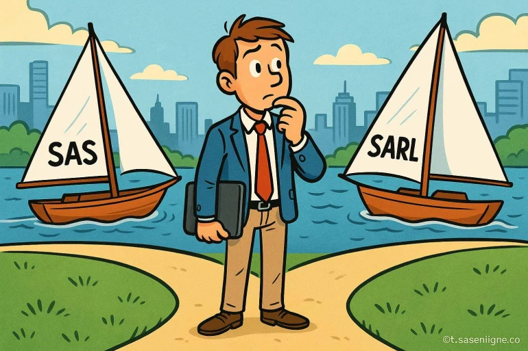 Homme hésitant entre bateau SAS et SARL