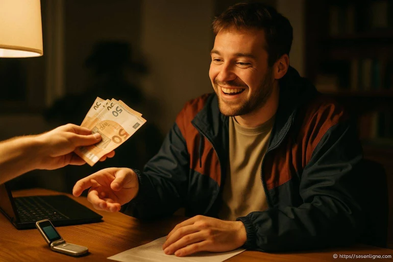 Homme souriant recevant de l'argent en euros