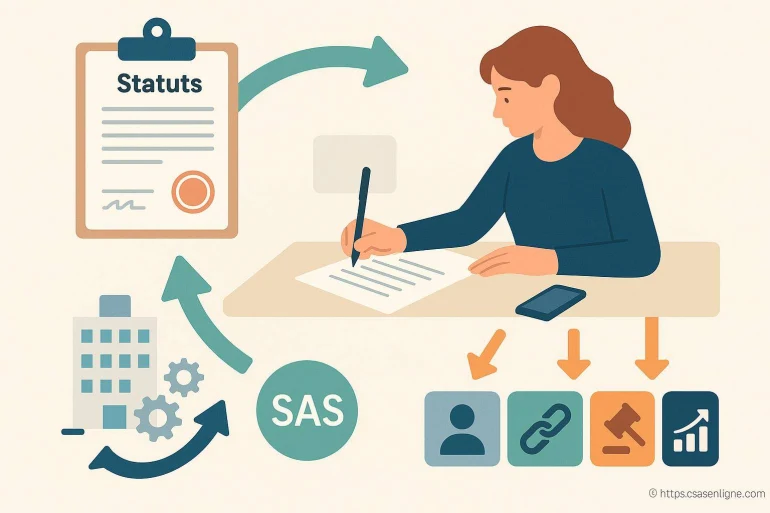 Femme rédigeant les statuts d'une SAS