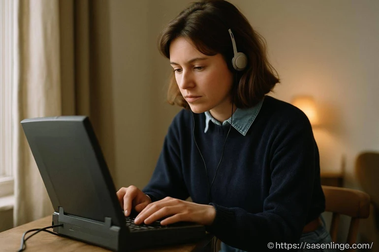 Femme concentrée utilisant un ordinateur portable