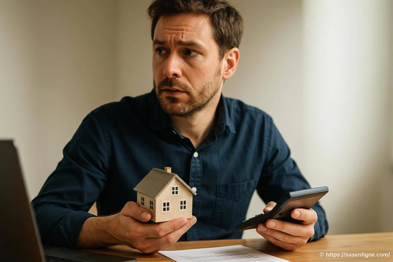 Homme calculant budget immobilier