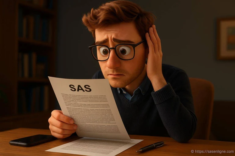 Jeune homme anxieux lisant un document SAS