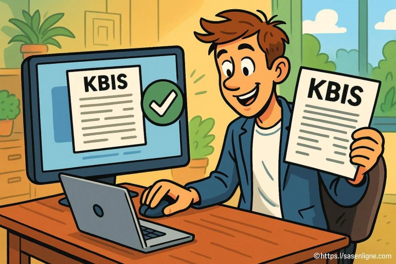 Homme heureux tenant un document KBIS
