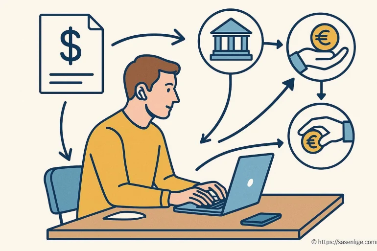 Homme travaillant sur ordinateur avec schéma financier