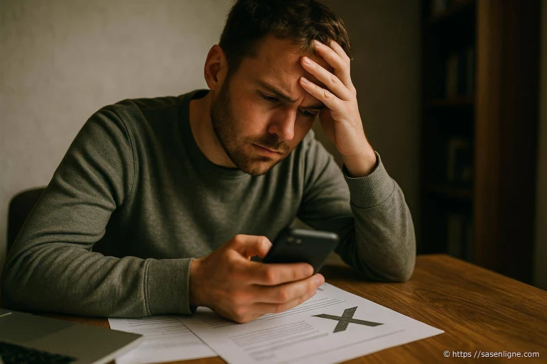 Homme stressé regardant son téléphone
