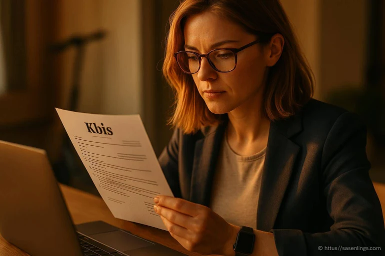 Femme lisant un document Kbis