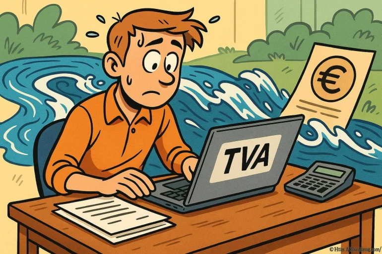 Homme stressé calculant TVA débordé