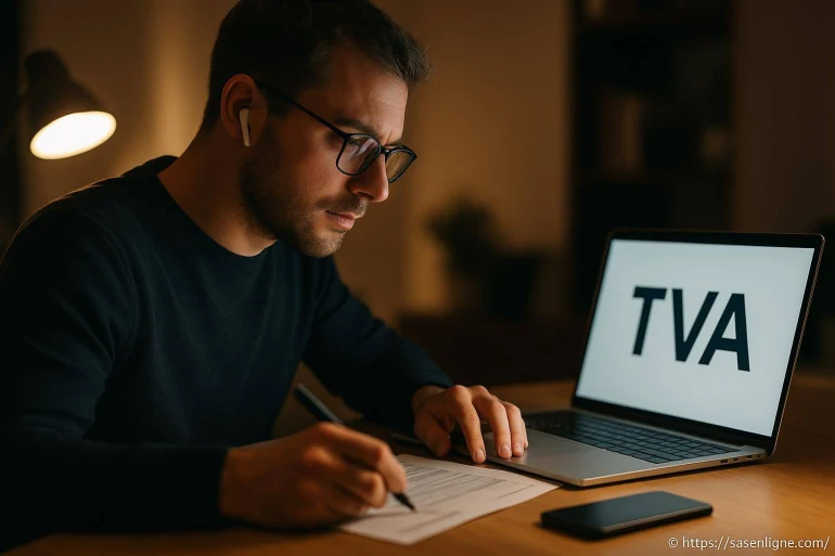 Homme travaillant sur TVA à lordinateur