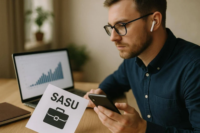 Homme travaillant sur SASU avec ordinateur