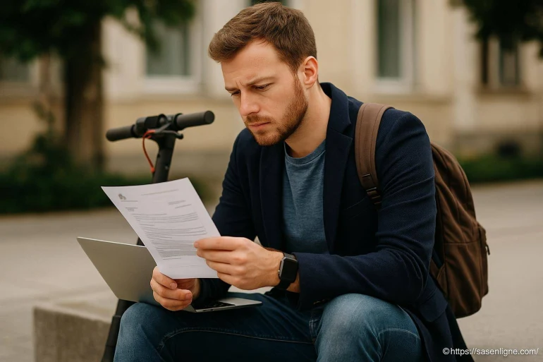 Jeune homme lisant un document sérieux