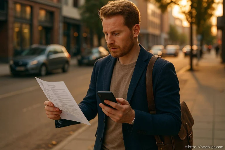 Homme lisant un document en ville