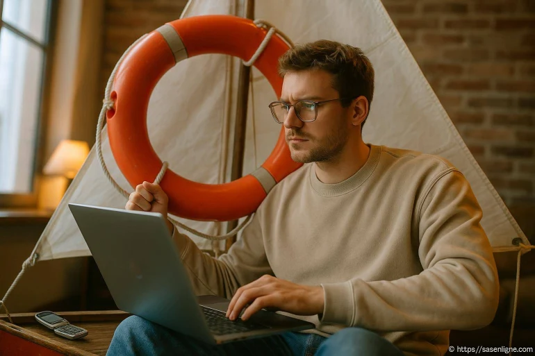 Homme travaillant avec bouée de sauvetage