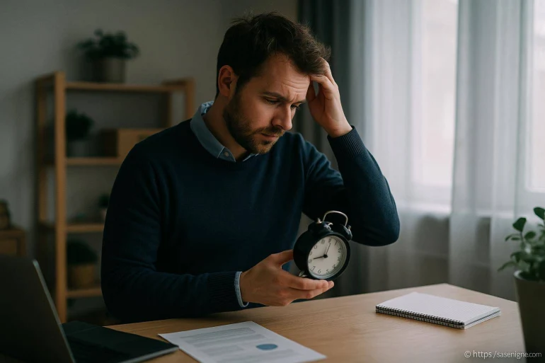 Homme stressé regardant une horloge