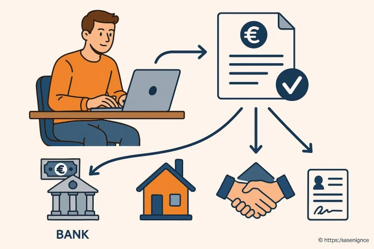 Homme utilisant ordinateur pour prêt bancaire