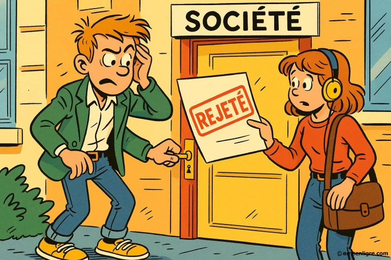 Jeune homme devant porte société lettre rejetée