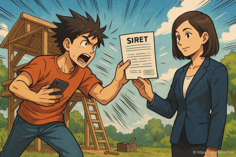 Jeune homme surpris recevant un document SIRET