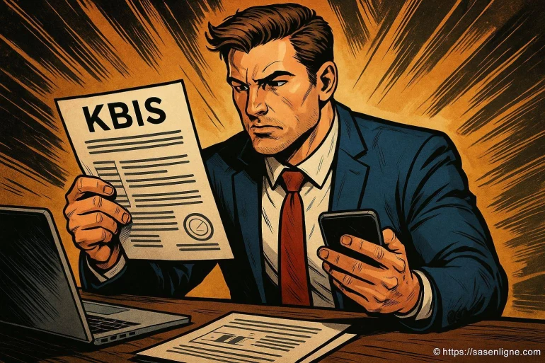 Homme sérieux lisant un document KBIS