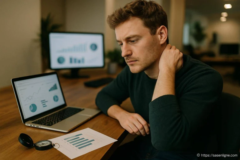 Homme stressé analysant des graphiques financiers