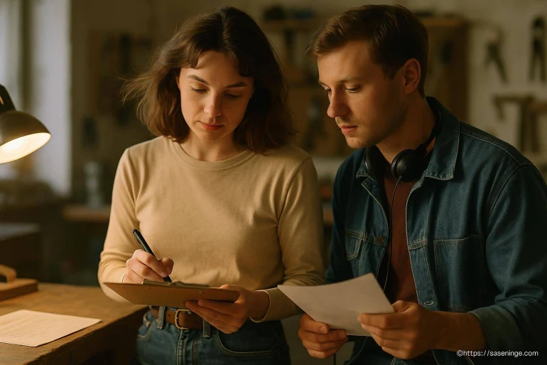 Jeune femme et homme collaborant sur un projet
