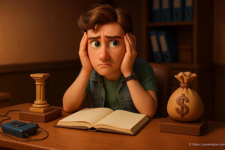 Jeune homme stressé devant un livre ouvert