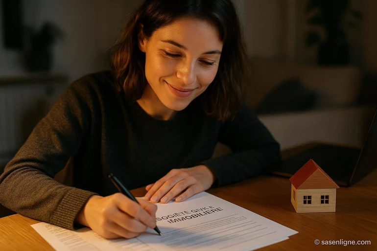 Femme signe contrat immobilier maison