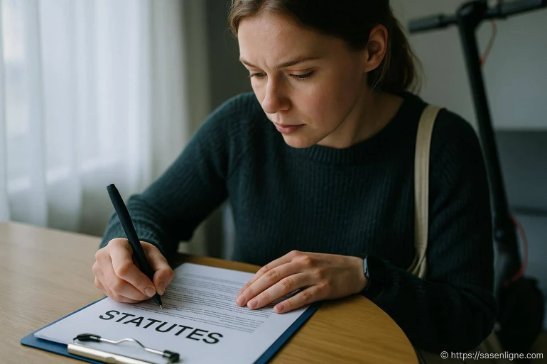 Femme signant un document de statuts
