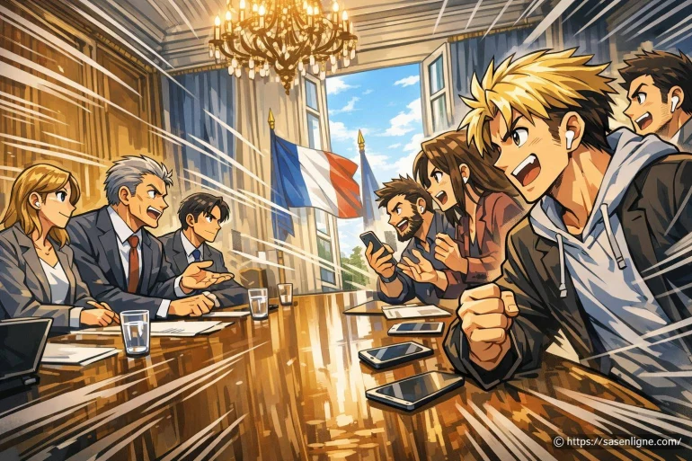 Réunion animée avec drapeau français